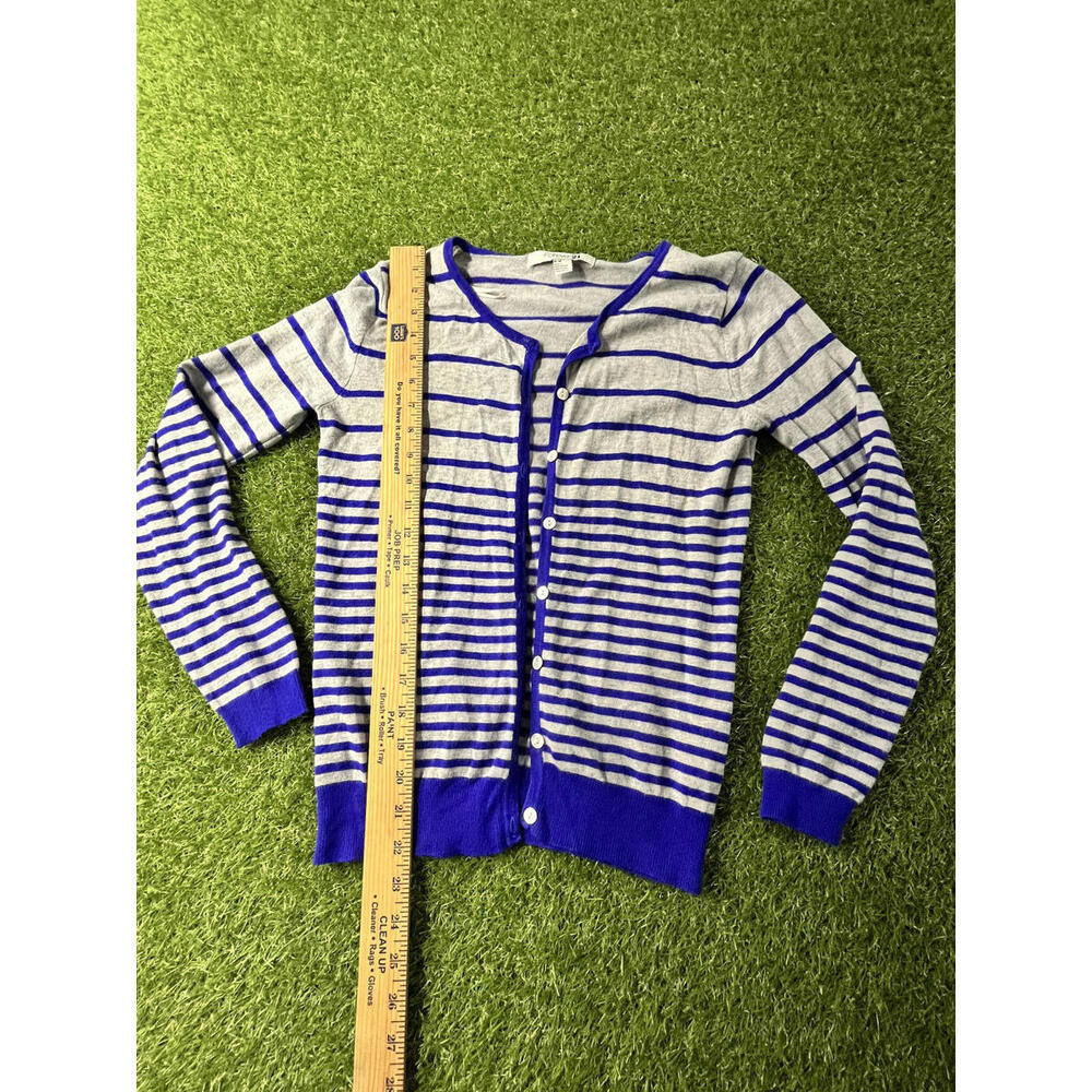Forever 21 Medium Y2k Blue and Gray Striped Cardigan Sweater